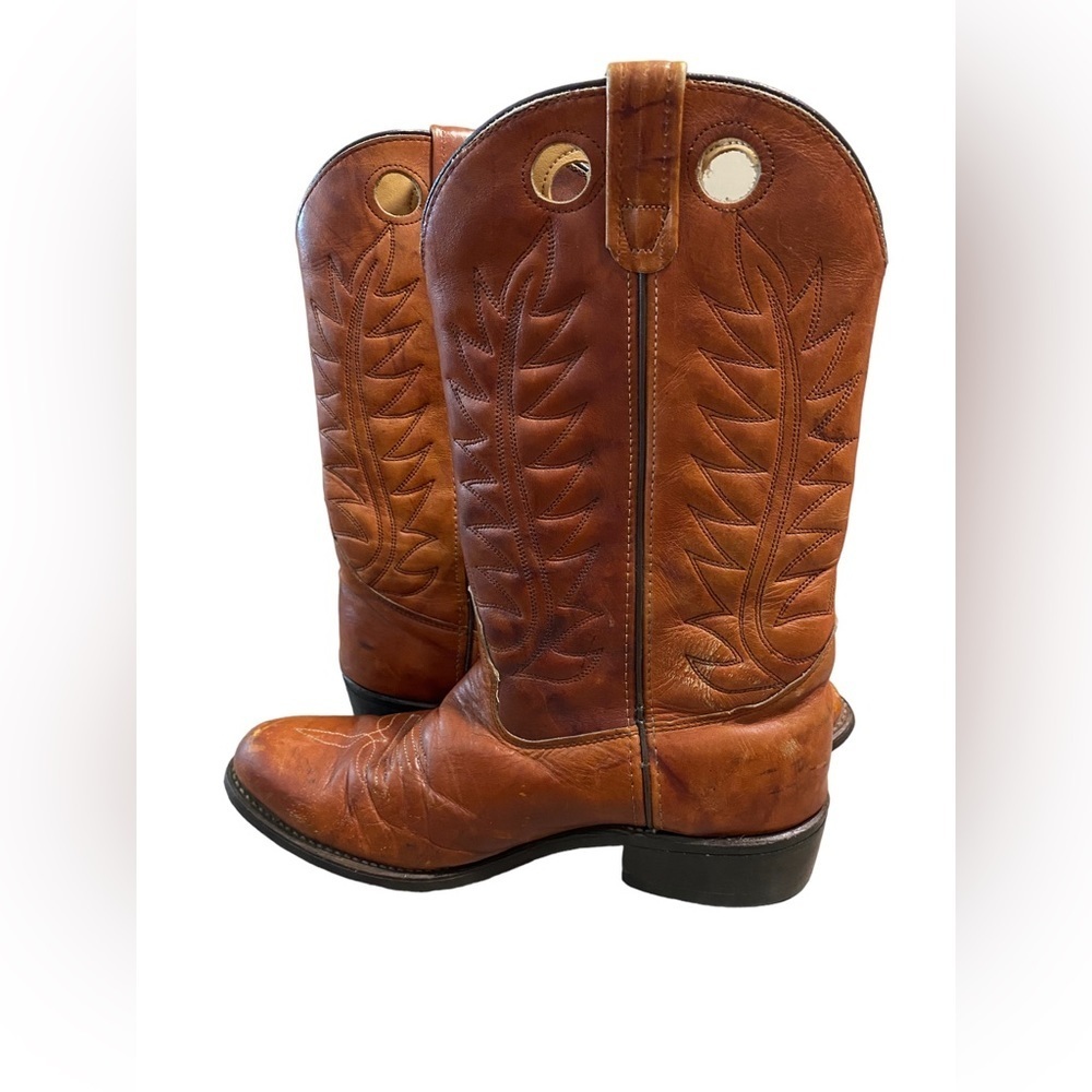 Vintage Men's Leather Brown Camel Cowboy Western Boots Size 10.5 D Pull Holes